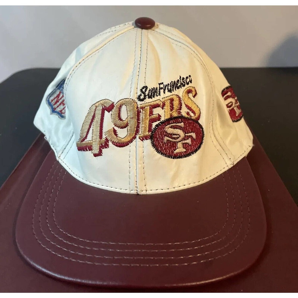 Rare Vintage 90's 49ers Genuine Leather Strapback Hat NFL Made In USA Pro Elite